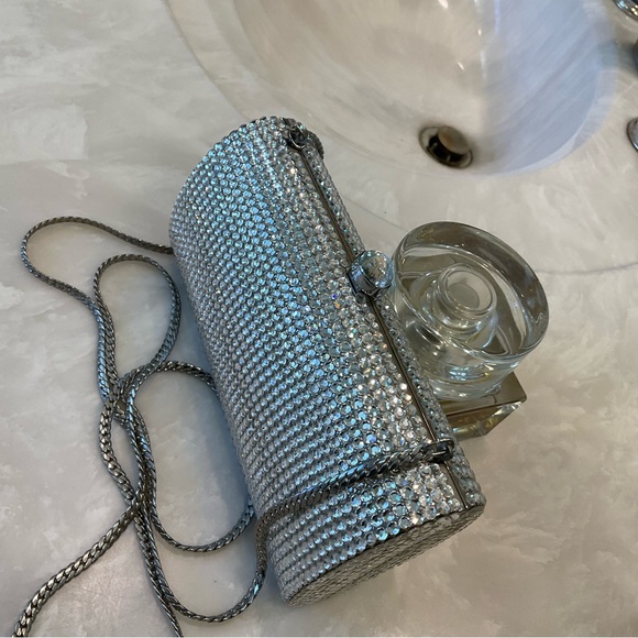 Rhinestone and Silver Evening Purse w/ Chain Handle.  Be the spark of the party! - Picture 6 of 14